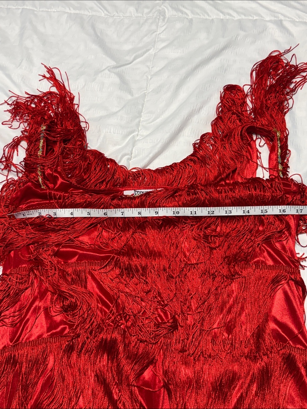 1920’s Inspired Flapper Dress Red Tiered Fringe Midi Dress with Gold Sequin trim - Picture 3 of 4